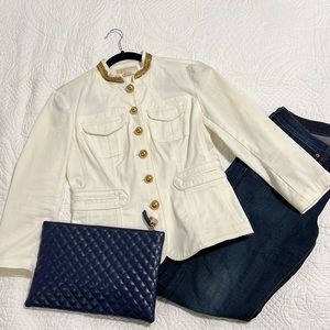 Michael Kors cream twill blazer with beaded collar - Women’s Sz 6